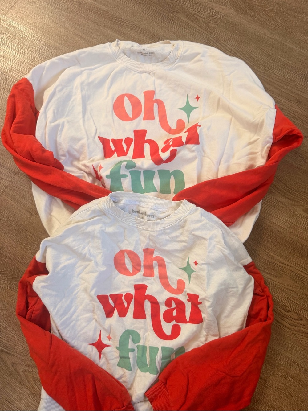 Brokedown Oh What Fun White & Red Kids and Adult Raglan Sweatshirt 0565
